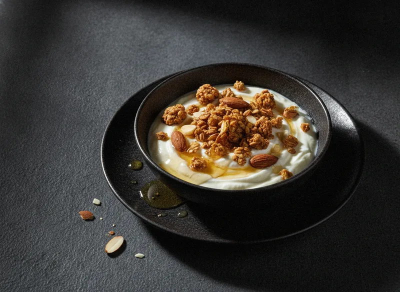 Греческий йогурт с гранолой и орехами