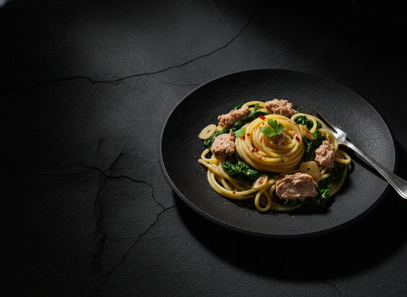 Паста с тунцом и шпинатом