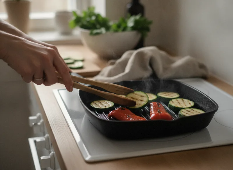 Форель с гречкой и овощами гриль: процесс приготовления