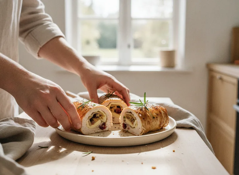 Роллы из слайсов индейки с сыром и зеленью: подача